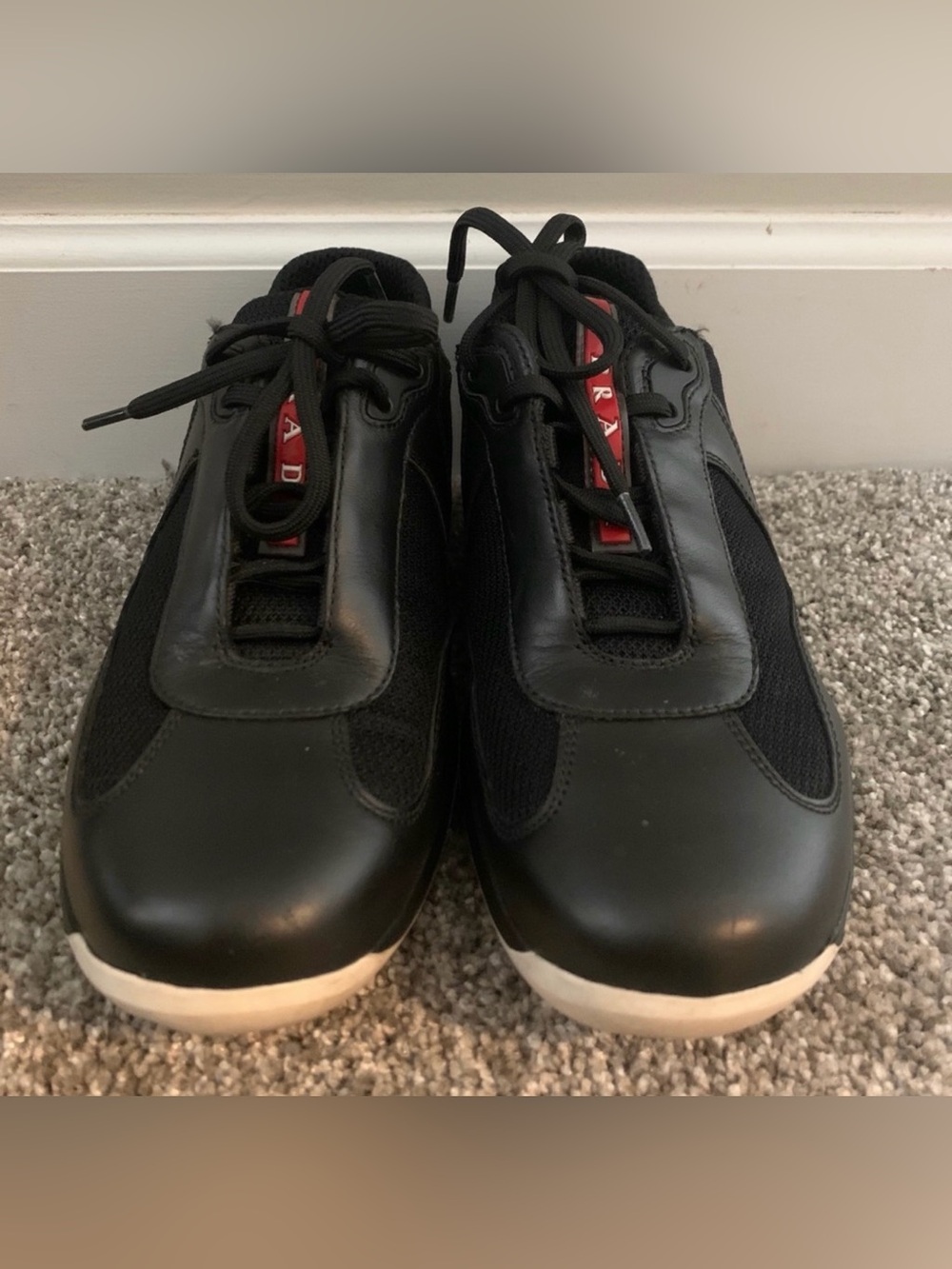 Prada Women's Americas Cup Black Sneakers with White Sole and Red Accent - Picture 2 of 6